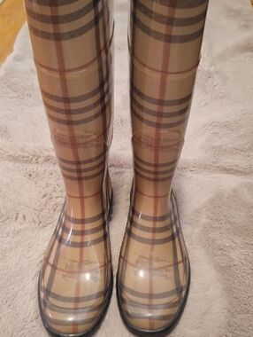 Burberry Beige Plaid Rain Boots